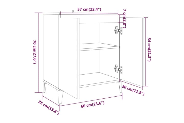 beBasic Senkki ruskea tammi 60x35x70 cm tekninen puu - Ruskea - Huonekalut - Pöytä & ruokailuryhmä - Apupöytä & sivupöytä - Lamppupöytä