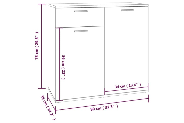 beBasic Senkki ruskea tammi 80x36x75 cm tekninen puu - Ruskea - Huonekalut - Pöytä & ruokailuryhmä - Apupöytä & sivupöytä - Lamppupöytä