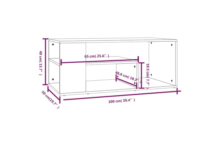 beBasic Sohvapöytä harmaa Sonoma 100x50x40 cm tekninen puu - Harmaa - Huonekalut - Pöytä & ruokailuryhmä - Apupöytä & sivupöytä - Lamppupöytä