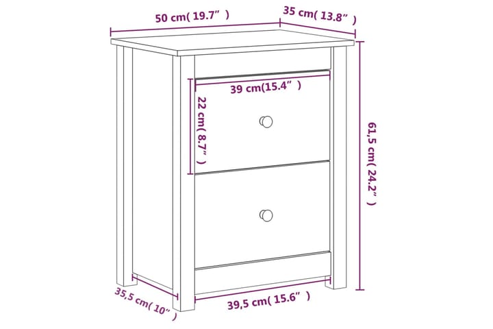 beBasic Yöpöydät 2 kpl 50x35x61,5 cm täysi mänty - Ruskea - Huonekalut - Pöytä & ruokailuryhmä - Apupöytä & sivupöytä - Yöpöytä