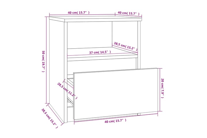 beBasic Yöpöydät 2 kpl harmaa Sonoma 40x40x50 cm tekninen puu - Harmaa - Huonekalut - Pöytä & ruokailuryhmä - Apupöytä & sivupöytä - Yöpöytä