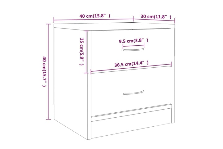 beBasic Yöpöydät 2 kpl ruskea tammi 40x30x40 cm tekninen puu - Ruskea - Huonekalut - Pöytä & ruokailuryhmä - Apupöytä & sivupöytä - Yöpöytä