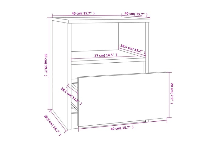 beBasic Yöpöydät 2 kpl savutammi 40x40x50 cm tekninen puu - Ruskea - Huonekalut - Pöytä & ruokailuryhmä - Apupöytä & sivupöytä - Yöpöytä