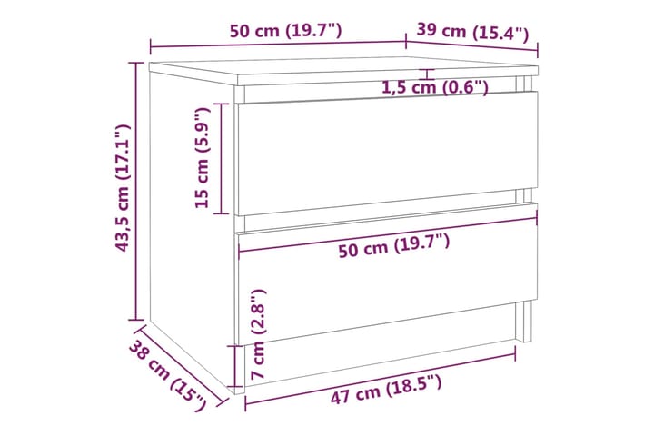 beBasic Yöpöydät 2 kpl savutammi 50x39x43,5 cm tekninen puu - Ruskea - Huonekalut - Pöytä & ruokailuryhmä - Apupöytä & sivupöytä - Yöpöytä