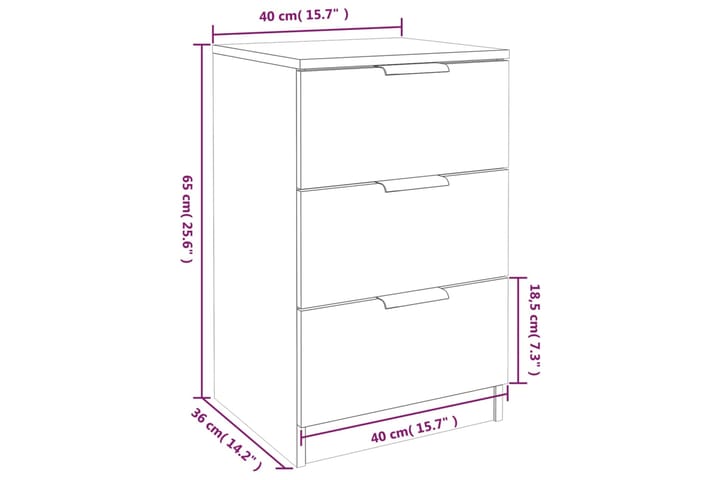 beBasic Yöpöydät 2 kpl Sonoma-tammi 40x36x65 cm - Ruskea - Huonekalut - Pöytä & ruokailuryhmä - Apupöytä & sivupöytä - Yöpöytä