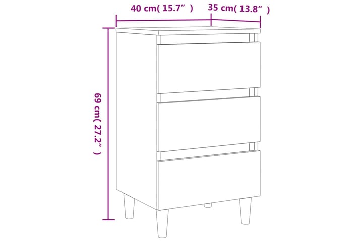beBasic Yöpöydät täyspuujaloilla 2 kpl ruskea tammi 40x35x69 cm - Ruskea - Yöpöytä