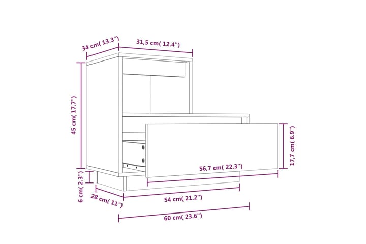 beBasic Yöpöytä 60x34x51 cm täysi mänty - Ruskea - Yöpöytä