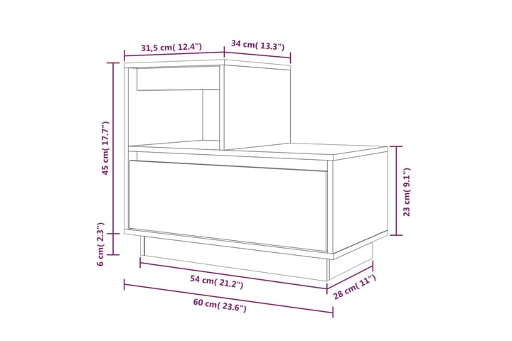 beBasic Yöpöytä 60x34x51 cm täysi mänty - Ruskea - Yöpöytä