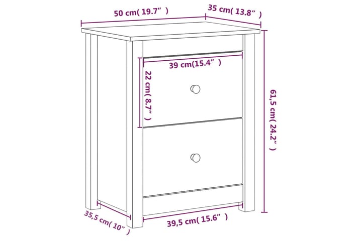beBasic Yöpöytä hunajanruskea 50x35x61,5 cm täysi mänty - Ruskea - Yöpöytä