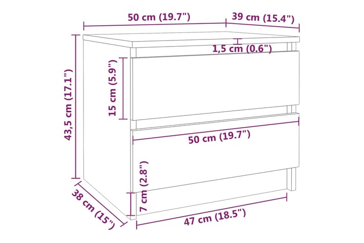 beBasic Yöpöytä savutammi 50x39x43,5 cm tekninen puu - Ruskea - Huonekalut - Pöytä & ruokailuryhmä - Apupöytä & sivupöytä - Yöpöytä