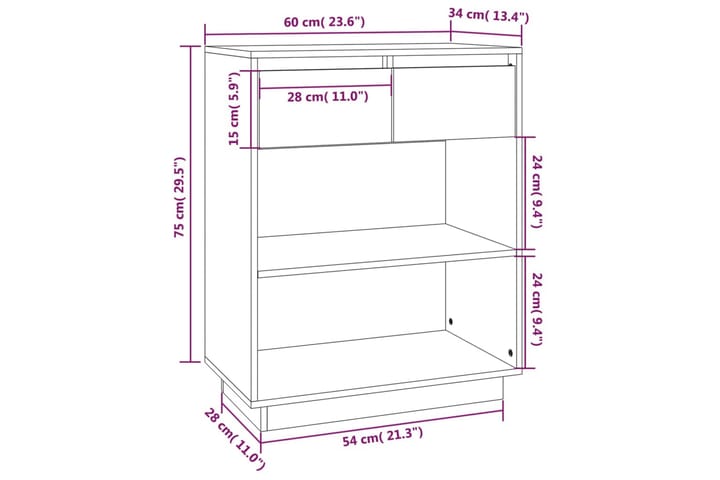 Konsolikaappi 60x34x75 cm täysi mänty - Ruskea - Huonekalut - Pöytä & ruokailuryhmä - Apupöytä & sivupöytä - Konsolipöytä