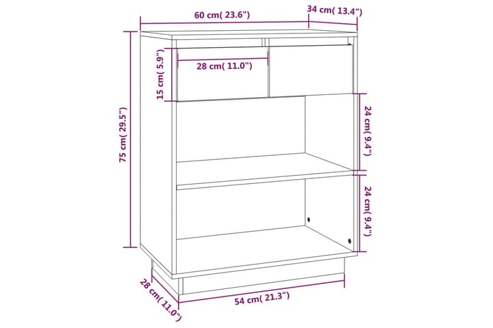 Konsolikaappi musta 60x34x75 cm täysi mänty - Musta - Huonekalut - Pöytä & ruokailuryhmä - Apupöytä & sivupöytä - Konsolipöytä