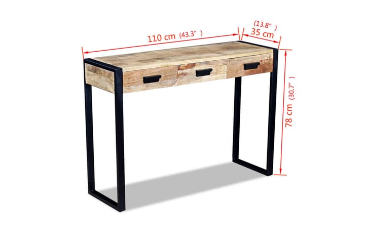 Sivupöytä 3 Lipastolla Kiinteä Mangopuu 110x35x78 cm - Ruskea - Konsolipöytä - Eteispöytä