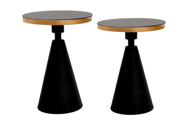 Sivupöytä Denisha Setti Pyöreä - Kulta/Musta - Tarjotinpöytä & pikkupöytä - Marmoripöydät - Lamppupöytä - Peilipöytä - Kokoontaitettavat pöydät