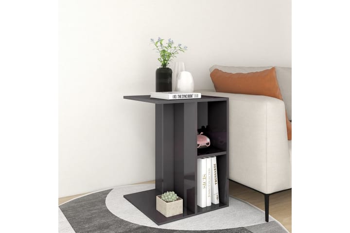 Sivupöytä korkeakiilto harmaa 60x40x45 cm lastulevy - Lamppupöytä - Tarjotinpöytä & pikkupöytä