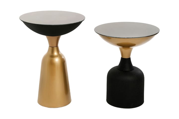 Sivupöytä Maner Setti Pyöreä - Kulta/Musta - Tarjotinpöytä & pikkupöytä - Marmoripöydät - Lamppupöytä - Peilipöytä - Kokoontaitettavat pöydät