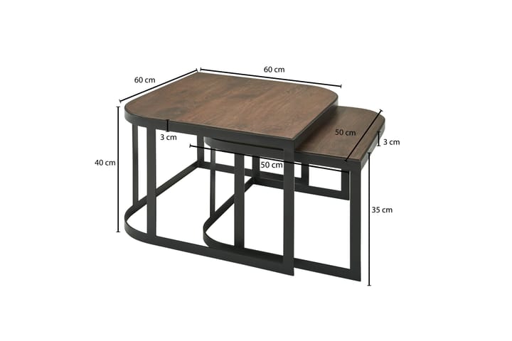 Sarjapöytä Clanton 60 cm - Tiikki/Musta - Huonekalut - Pöytä & ruokailuryhmä - Apupöytä & sivupöytä - Sarjapöytä