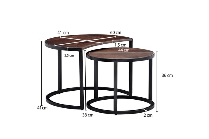 Sarjapöytä Clanton 60 cm Pyöreä - Tiikki/Musta - Huonekalut - Pöytä & ruokailuryhmä - Apupöytä & sivupöytä - Sarjapöytä