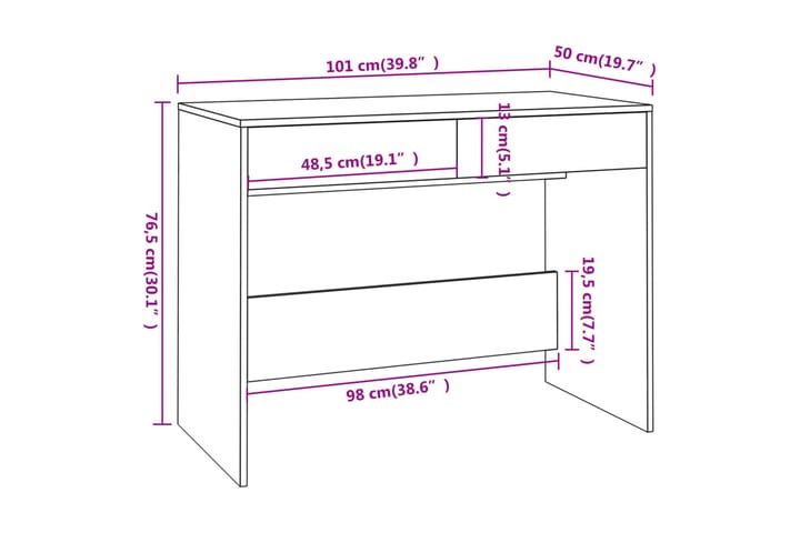 Työpöytä valkoinen 101x50x76,5 cm lastulevy - Valkoinen - Huonekalut - Pöytä & ruokailuryhmä - Apupöytä & sivupöytä - Yöpöytä