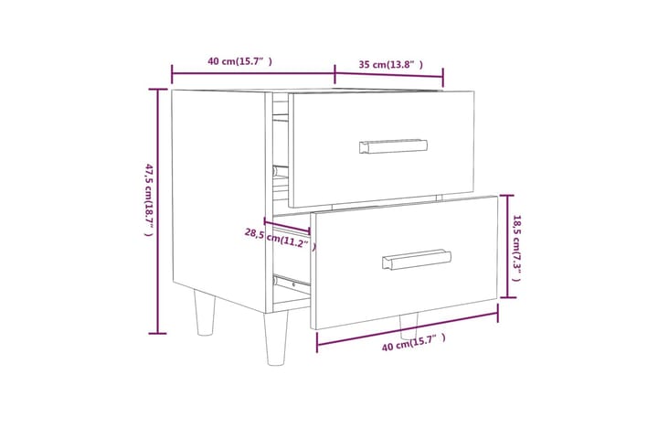 Yöpöydät 2 kpl betoninharmaa 40x35x47,5 cm - Harmaa - Huonekalut - Pöytä & ruokailuryhmä - Apupöytä & sivupöytä - Yöpöytä