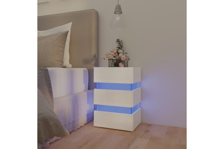 Yöpöytä LED-valoilla korkeakiilto valk. 45x35x67 cm lastulev - Valkoinen - Huonekalut - Pöytä & ruokailuryhmä - Apupöytä & sivupöytä - Yöpöytä