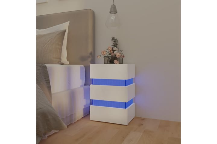 Yöpöytä LED-valoilla korkeakiilto valk. 45x35x67 cm lastulev - Valkoinen - Huonekalut - Pöytä & ruokailuryhmä - Apupöytä & sivupöytä - Yöpöytä