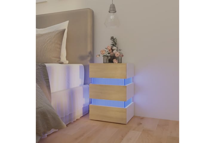 Yöpöytä LED-valoilla valk./ Sonoma-tammi 45x35x67 cm lastule - Beige - Huonekalut - Pöytä & ruokailuryhmä - Apupöytä & sivupöytä - Yöpöytä