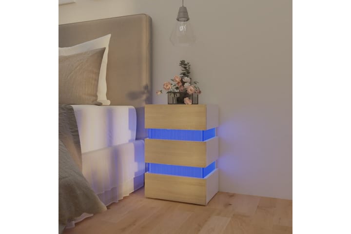 Yöpöytä LED-valoilla valk./ Sonoma-tammi 45x35x67 cm lastule - Beige - Huonekalut - Pöytä & ruokailuryhmä - Apupöytä & sivupöytä - Yöpöytä