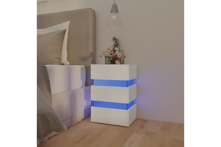 Yöpöytä LED-valoilla valkoinen 45x35x67 cm lastulevy - Valkoinen - Huonekalut - Pöytä & ruokailuryhmä - Apupöytä & sivupöytä - Yöpöytä