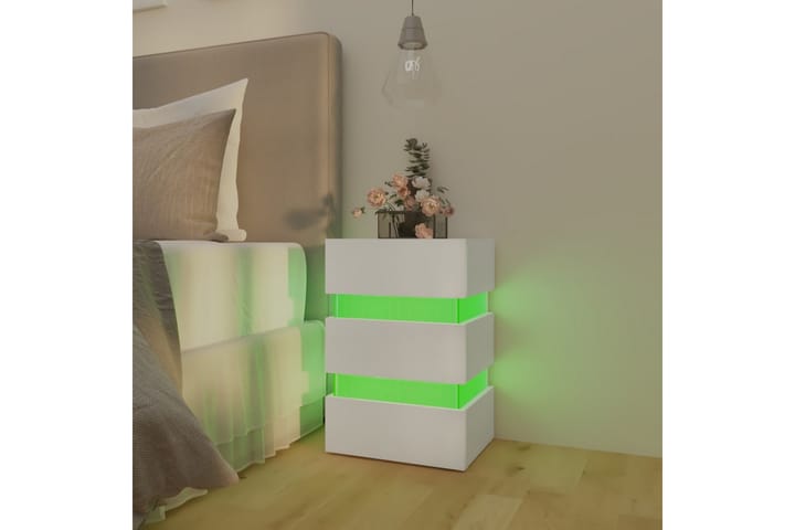 Yöpöytä LED-valoilla valkoinen 45x35x67 cm lastulevy - Valkoinen - Huonekalut - Pöytä & ruokailuryhmä - Apupöytä & sivupöytä - Yöpöytä