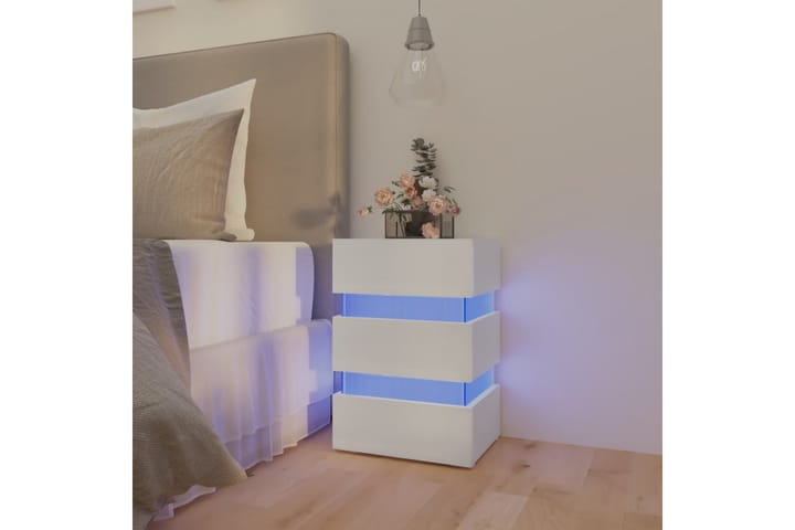 Yöpöytä LED-valoilla valkoinen 45x35x67 cm lastulevy - Valkoinen - Huonekalut - Pöytä & ruokailuryhmä - Apupöytä & sivupöytä - Yöpöytä