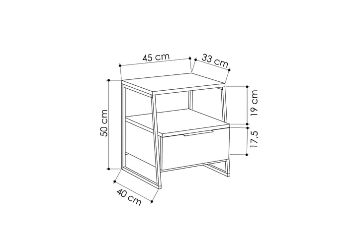 Yöpöytä Lindome 45 cm Säilytyksellä Hylly+Ovi - Harmaa - Huonekalut - Pöytä & ruokailuryhmä - Apupöytä & sivupöytä - Yöpöytä