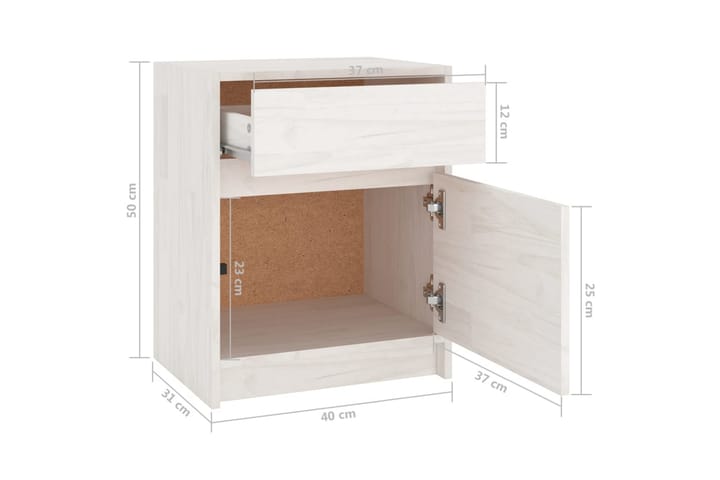 Yöpöytä valkoinen 40x31x50 cm täysi mänty - Valkoinen - Huonekalut - Pöytä & ruokailuryhmä - Apupöytä & sivupöytä - Yöpöytä