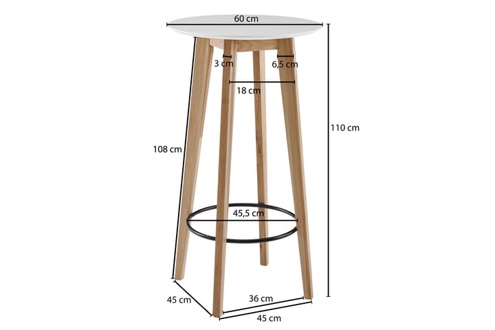 Baaripöytä Clanton 60 cm Pyöreä - Valkoinen/Luonnonväri - Baaripöytä