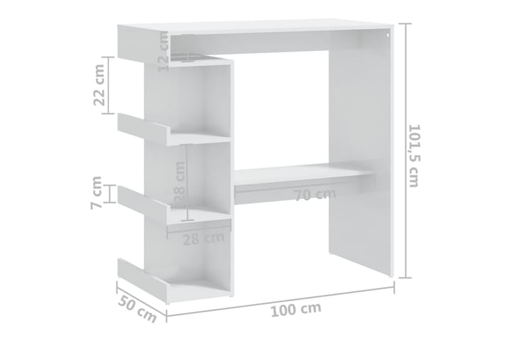 Baaripöytä säilytystelineellä korkeakiilt.valk. 100x50x101,5 - Valkoinen - Huonekalut - Pöytä & ruokailuryhmä - Baaripöytä