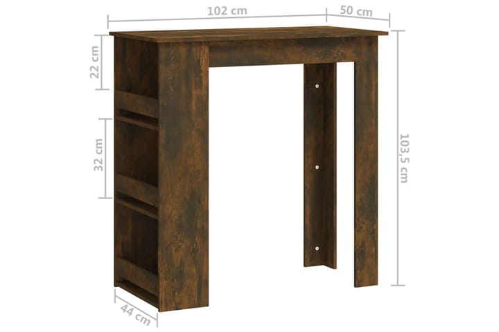 Baaripöytä säilytystelineellä savutammi 102x50x103,5 cm levy - Ruskea - Huonekalut - Pöytä & ruokailuryhmä - Baaripöytä