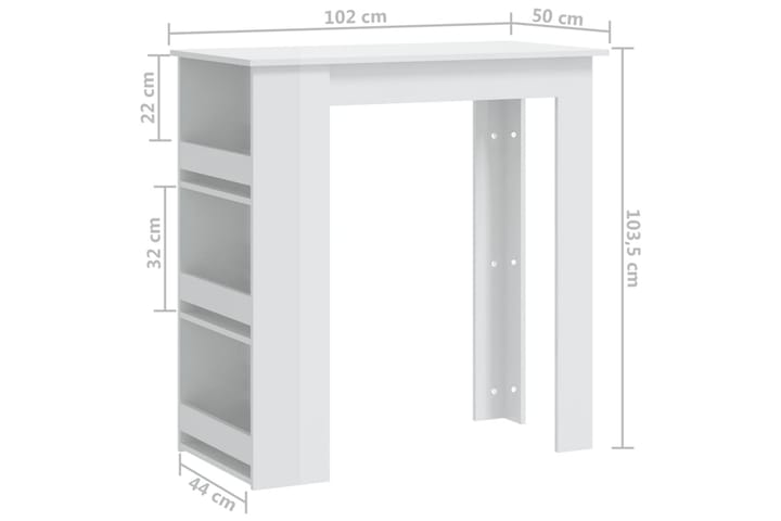 Baaripöytä säilytystelineellä korkeakiilt.valk. 102x50x103,5 - Valkoinen - Huonekalut - Pöytä & ruokailuryhmä - Baaripöytä