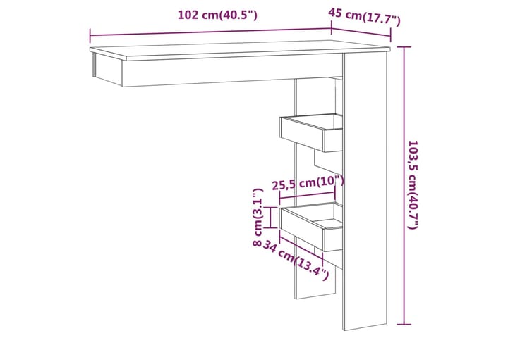 beBasic Seinäkiinnitettävä baaripöytä valk. 102x45x103,5cm tekninen puu - Valkoinen - Huonekalut - Pöytä & ruokailuryhmä - Baaripöytä