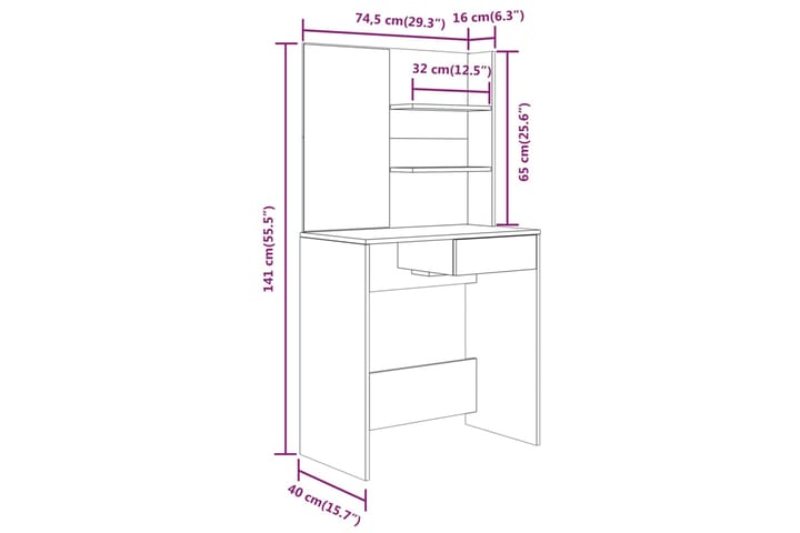 beBasic Peilipöytäsarja betoninharmaa 74,5x40x141 cm - Harmaa - Huonekalut - Pöytä & ruokailuryhmä - Meikki- & kampauspöydät