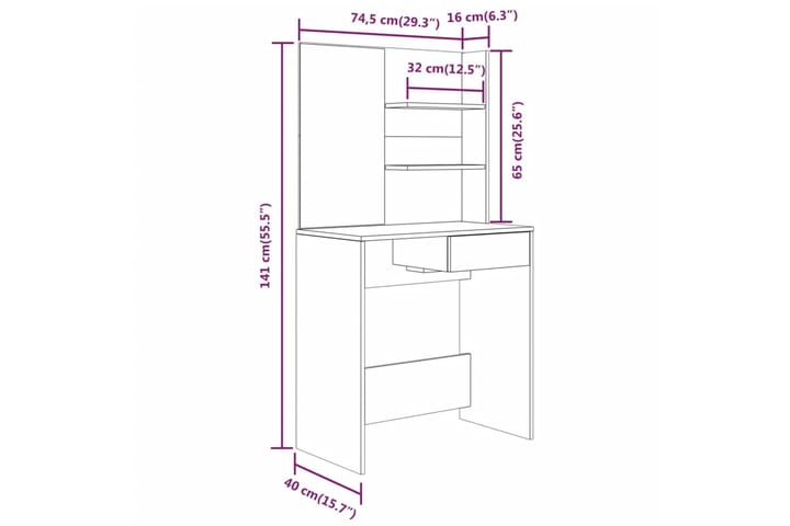 beBasic Peilipöytä savutammi 74,5x40x141 cm - Ruskea - Huonekalut - Pöytä & ruokailuryhmä - Meikki- & kampauspöydät