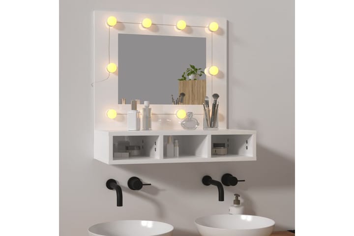 beBasic Peilikaappi LED-valoilla korkeakiilto valkoinen 60x31,5x62 cm - Valkoinen - Meikkipöytä valolla - Meikkipöytä peilillä - Meikki- & kampauspöydät - Marmoripöydät - Lasten kampauspöytä - Kokoontaitettavat pöydät