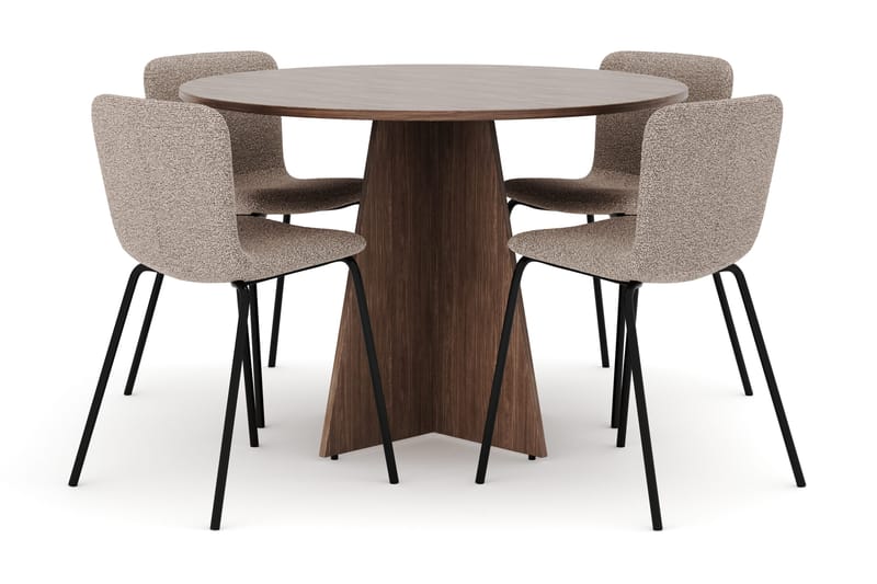 Bootcut Pyöreä Pieni Pähkinäruokapöytä 110 cm ja 4 Katy Ruokatuolia, undefined