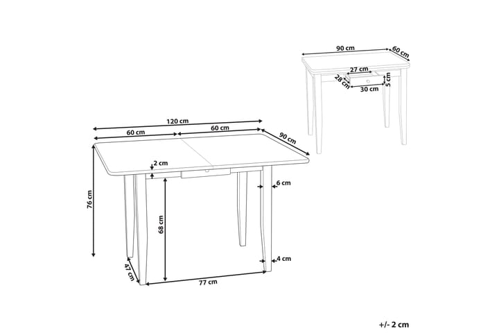 Burgos Ruokapöytä Jatkettava 90-120x60 cm - Tumman Ruskea - Huonekalut - Pöytä & ruokailuryhmä - Ruokapöydät & keittiön pöydät