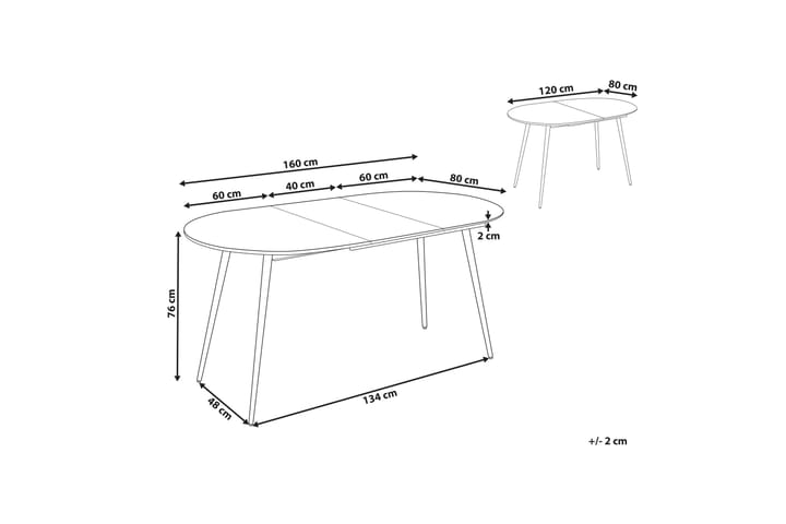 Castellana Ruokapöytä Jatkettava 120-160x80 cm - Valkoinen Musta - Huonekalut - Pöytä & ruokailuryhmä - Ruokapöydät & keittiön pöydät