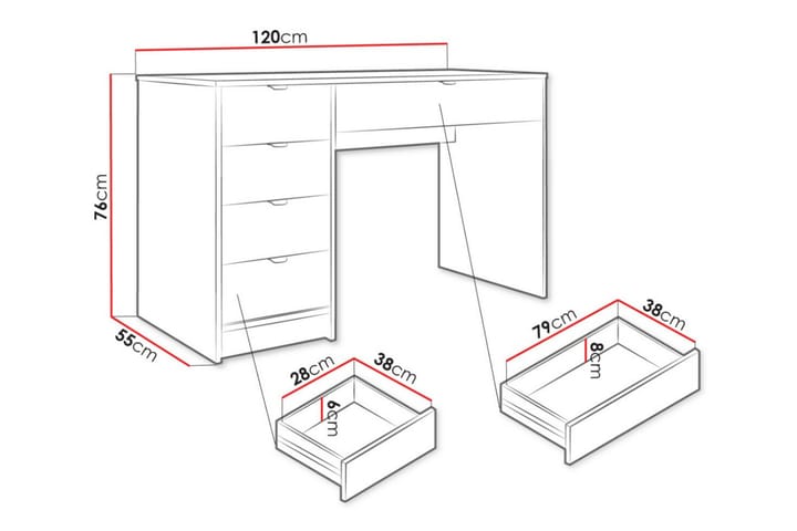 Novaj Meikkipöytä säilytystilalla 55 cm syvä 120 cm leveä - Valkoinen - Huonekalut - Pöytä & ruokailuryhmä - Meikki- & kampauspöydät