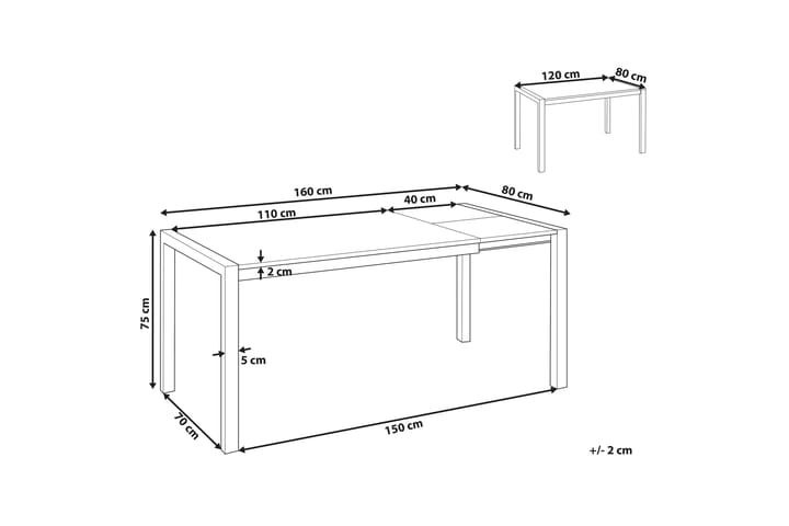 Renton Ruokapöytä Jatkettava 120-160x80 cm - Musta - Huonekalut - Pöytä & ruokailuryhmä - Ruokapöydät & keittiön pöydät