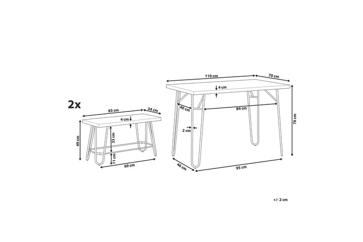 Ruokailuryhmä Derwent 110 cm sis. 2 Penkkiä - Harmaa/Musta - Huonekalut - Pöytä & ruokailuryhmä - Ruokailuryhmä