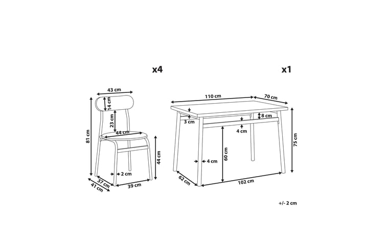 Ruokailuryhmä Lottum 110 cm 4 tuolia - Harmaa / Musta - Ruokailuryhmä