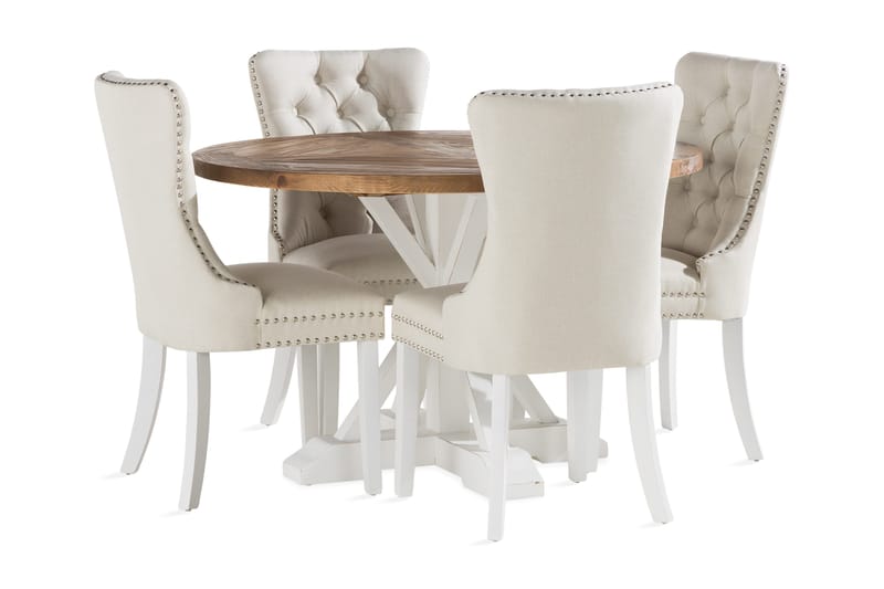 Ruokailuryhmä Yorkshire 120 cm Pyöreä 4 Lossmen tuolia, Ruskea/Valkoinen