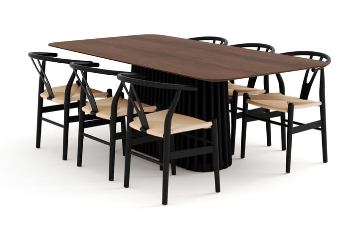 Ruokapöytä Nessira 210 cm 6 Dezuid tuolia - Ruskea/Musta - Ruokailuryhmä